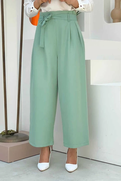 Fermuarlı Bel Bağcıklı Pantolon 0174 Mint ürün görseli 1