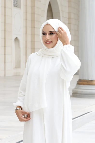 Şallı Namaz Elbisesi 3857 Ekru - Resim 5