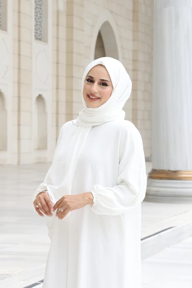 Şallı Namaz Elbisesi 3857 Ekru - Resim 4