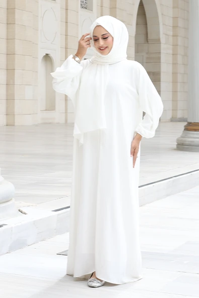 Şallı Namaz Elbisesi 3857 Ekru - Resim 2
