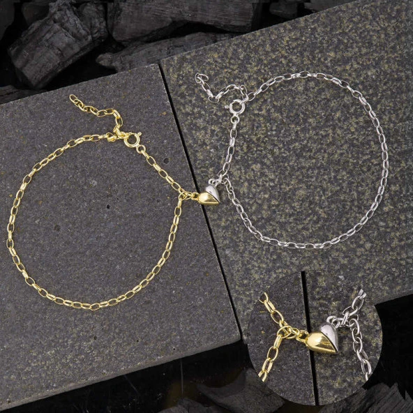 Gümüş Rodyum Gold Çift Kalpli Aşk Bileklik ürün görseli 1