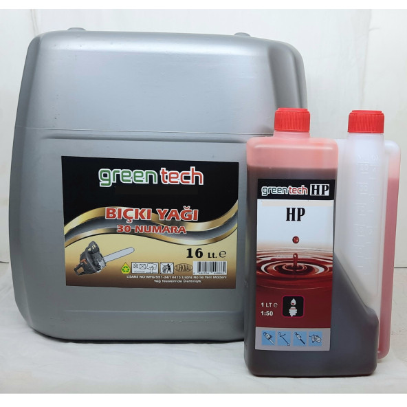 greentech 30 NUMARA BIÇKI TESTERE ZİNCİR YAĞI 16 Lt+2T 2 Zamanlı Ölçekli Ağaç kesme Bıçkı Yağı 1 Lt ürün görseli 1