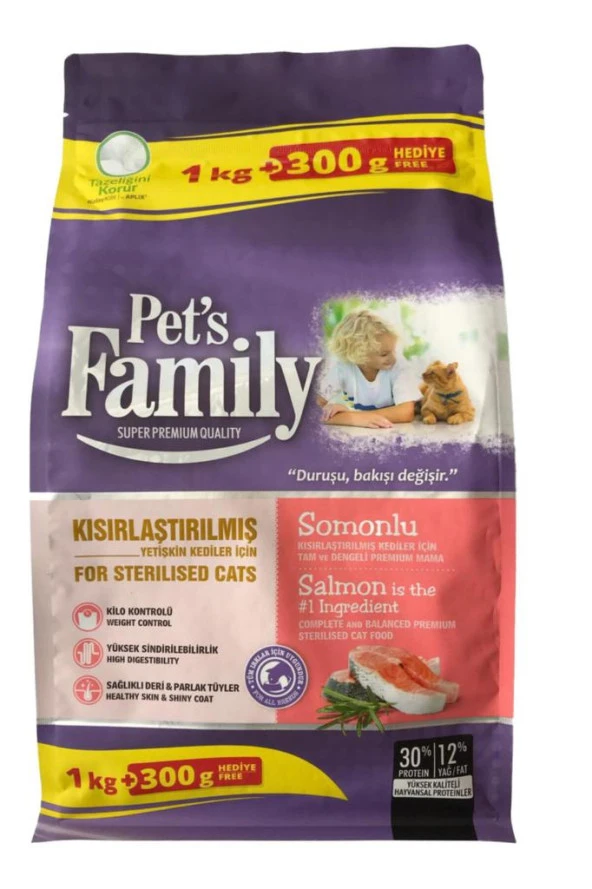 Pets Famıly Kedı Kısırlastırılmıs Mama Yetıskın Somun 1000+300Gr ürün görseli 1