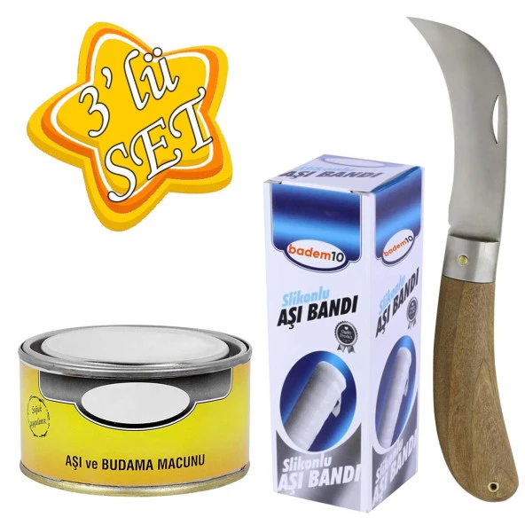 Aşı Bıçağı Eğri Uçlu Bağ Bıçağı Çakısı Paslanmaz Çelik + Aşı Bandı + Aşı Macunu (3'LÜ SET) ürün görseli 1