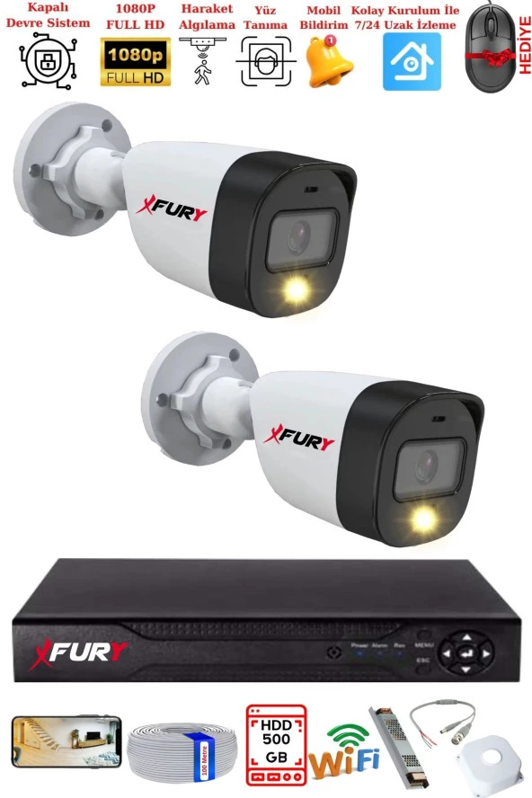 FURY 2 Kameralı 5Mp Lens 2 Mp Görüntü Gece Renkli Full Hd Ultra Led Akıllı Güvenlik Kamerası Seti 500 GB ürün görseli 1