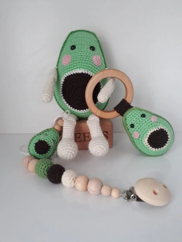 Avokado Yeni Doğan Seti Amigurumi Organik Oyuncak ürün görseli 1