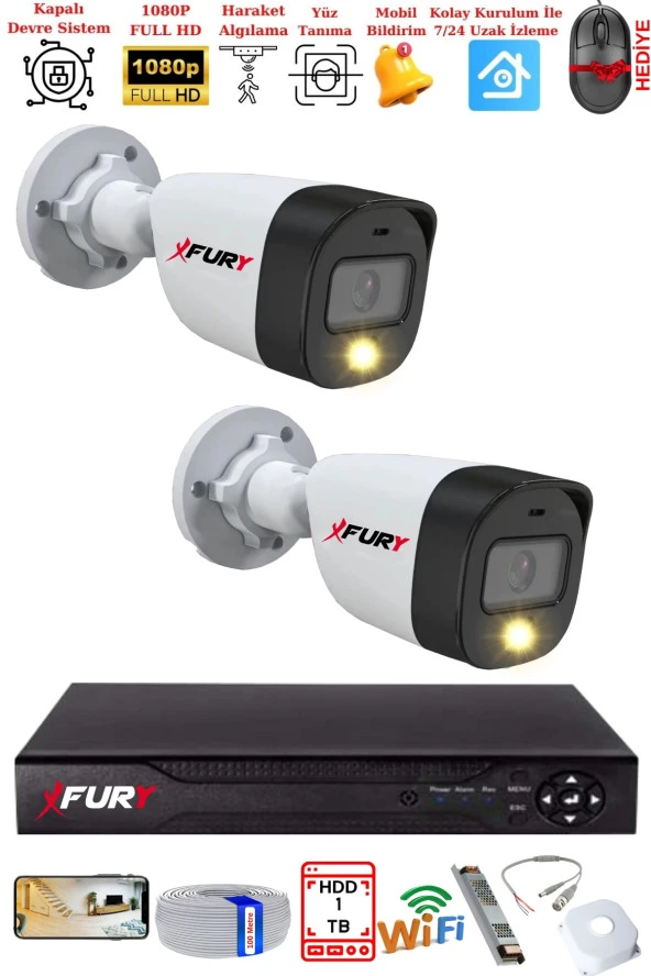 FURY 2 Kameralı 5Mp Lens 2 Mp Görüntü Gece Renkli Full Hd Ultra Led Akıllı Güvenlik Kamerası Seti 1 TB ürün görseli 1