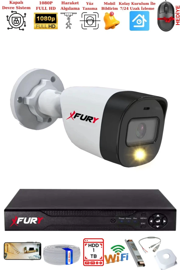 FURY 1 Kameralı 5Mp Lens 2 Mp Görüntü Gece Renkli Full Hd Ultra Led Akıllı Güvenlik Kamerası Seti 1TB ürün görseli 1