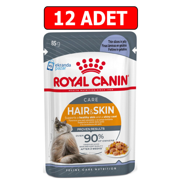 Royal canın hair skin kedi yaş mama 85gr 12 adet kedi konserve pouch ürün görseli 1