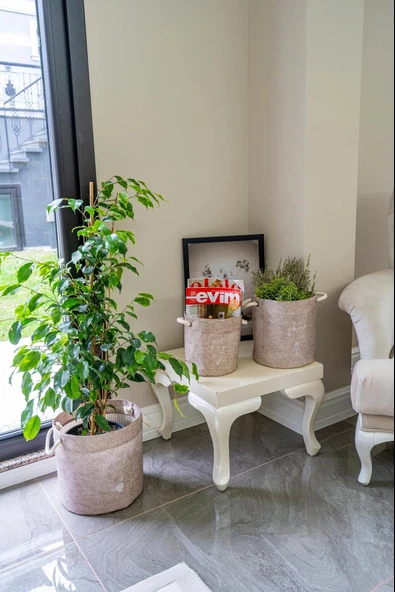 Kulplu Yuvarlak Düzenleyici Çok Amaçlı Kolay Taşınabilen Organizer Keçe Sepet (maxi) 03655 ürün görseli 1