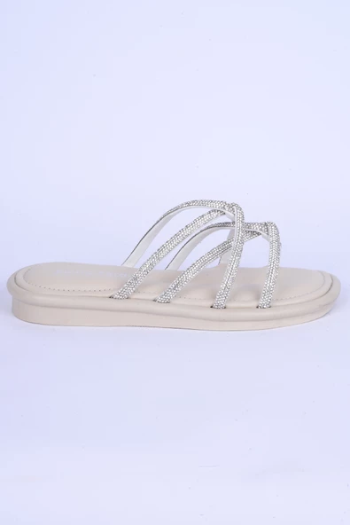 Pierre Cardin 5104 Taş İpli Rahat Taban Krem Günlük Kadın Terlik ürün görseli 1