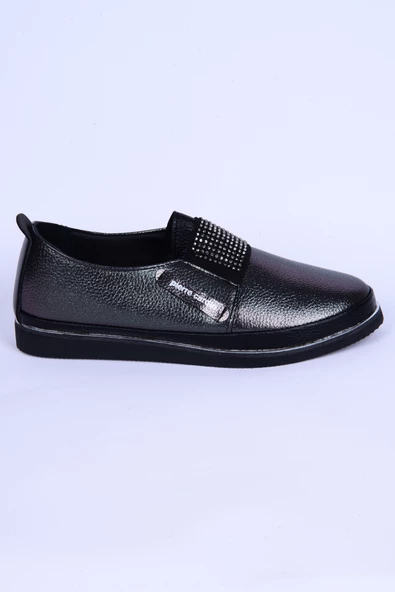 Pierre Cardin 51678 Deri Bağcıksız Taş Detaylı Rahat Otopedik Taban Platin Günlük Kadın Ayakkabı ürün görseli 1