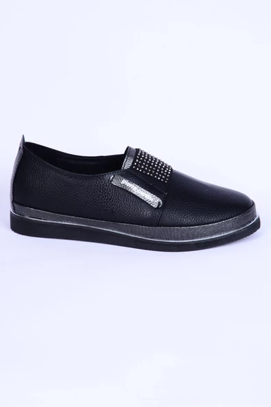 Pierre Cardin 51678 Deri Bağcıksız Taş Detaylı Rahat Otopedik Taban Siyah Günlük Kadın Ayakkabı ürün görseli 1