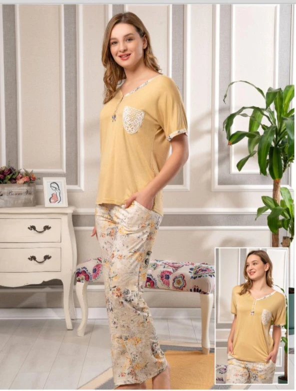 Bone Club 5836 Pudra Desenli Viskon Spor Pijama Tk ürün görseli 1