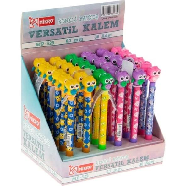 Mikro Versatil Kalem 0.7mm Renkli Baykuş Figür Başlıklı ürün görseli 1