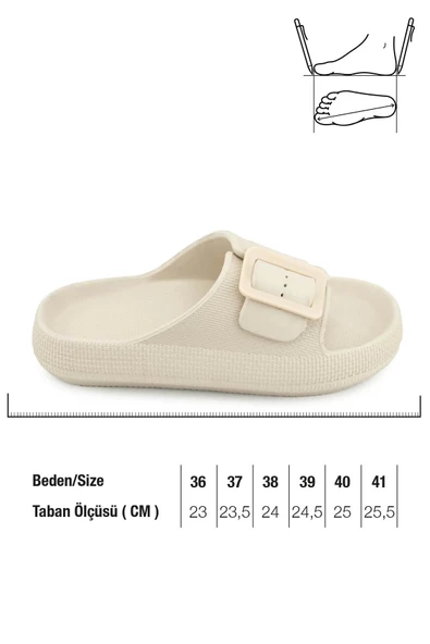 Gezer Kadın Terlik Tek Toka Eva Bej - Resim 5