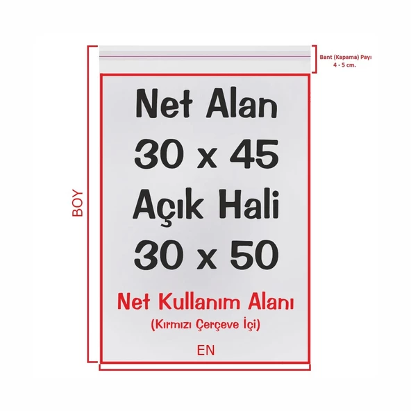 30 cm x 50 cm. Şeffaf Bantlı Jelatin - Yapışkanlı Poşet - 25 Adet ürün görseli 1