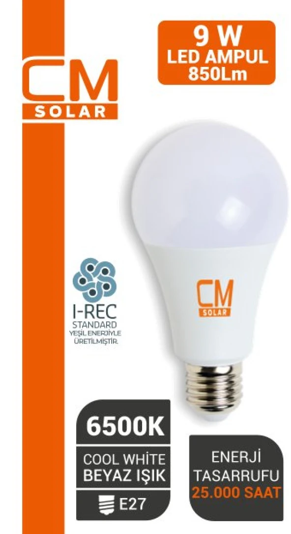 CMSOLAR 9W E27 DUY 6500K BEYAZ IŞIK LED EV AMPULÜ ürün görseli 1