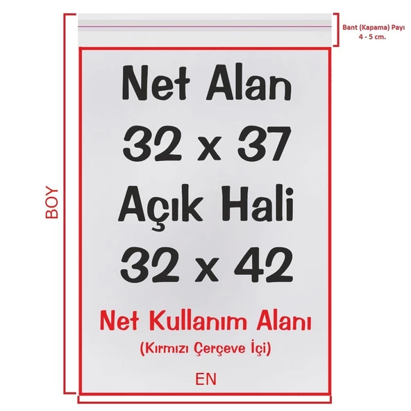 32 cm x 42 cm. Şeffaf Bantlı Jelatin - Yapışkanlı Poşet - 25 Adet ürün görseli 1