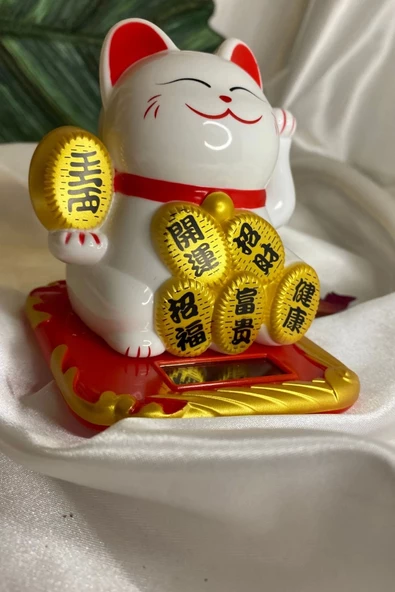 Maneki Neko Feng Shui Bereket Şans Mutluluk Çağıran Şans Kedisi Solar Panelli Hareketli Pati Feng Shui 02 ürün görseli 1