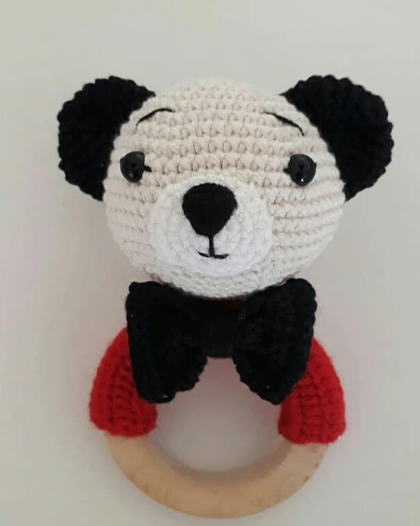 Ayıcıklı Diş Kaşıyıcı Çıngırak Amigurumi Organik Oyuncak ürün görseli 1