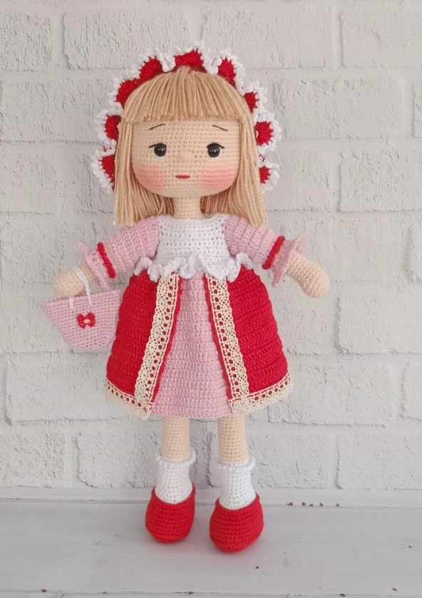 Pembe Yaban Gülü Bebek Amigurumi Organik Oyuncak ürün görseli 1