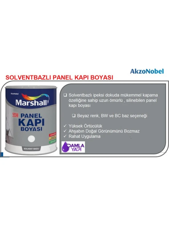 MARSHALL SOLVENT BAZLI PANEL KAPI BOYASI 0.75 LT 1 KG BEYAZ - Resim 3