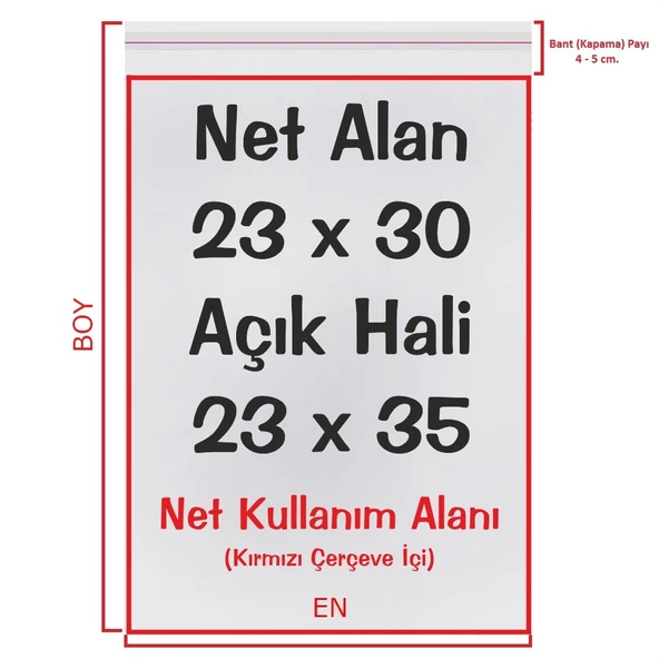 23 cm x 35 cm. Şeffaf Bantlı Jelatin - A4 Poşeti - 25 Adet ürün görseli 1