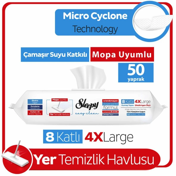 Sleepy Easy Clean Çamaşır Suyu Katkılı Mopa Uyumlu Yer Temizlik Havlusu&Mendili 50 Yaprak ürün görseli 1