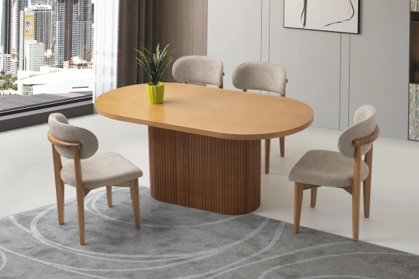 Orkide Oval Yemek Masası Takımı Nergis Sandalye Natural 90x160 cm (1 Masa 4 Sandalye ) ürün görseli 1