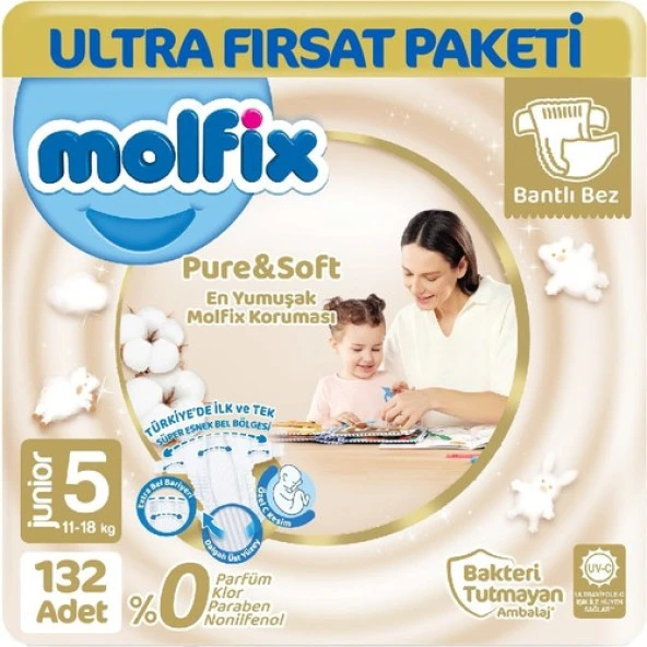 Molfix Pure&Soft 5 Numara Junior 132'li Bebek Bezi ürün görseli 1