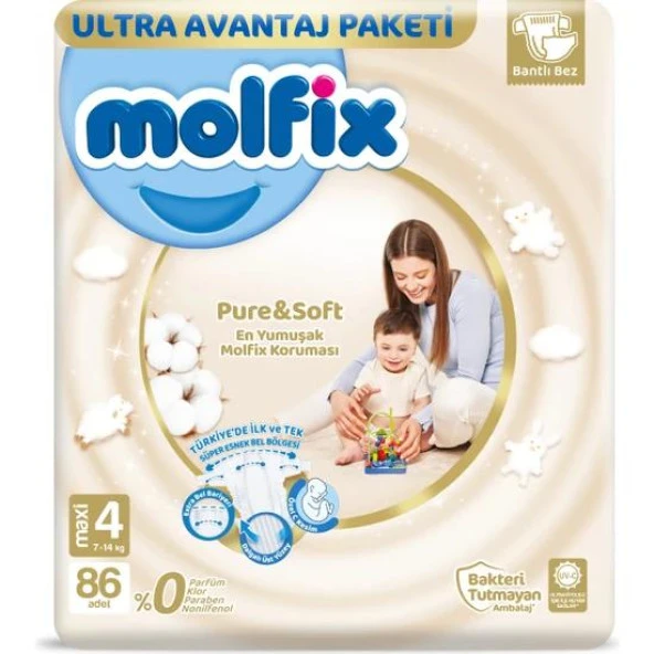 Molfix Pure Soft 4 Beden Maxi 86'lı Bebek Bezi ürün görseli 1