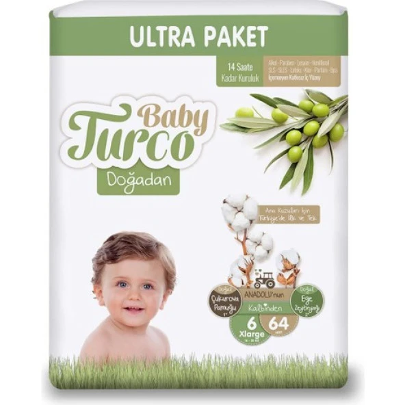 Baby Turco Doğadan Ultra Xl Bebek Bezi 16-25 Kg 64'Lü 6 Numara ürün görseli 1