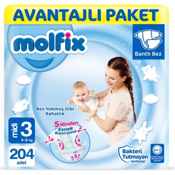 Molfix Bebek Bezi Avantajlı Paket Midi 3 Numara 204 Adet ürün görseli 1