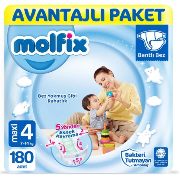 Molfix Bebek Bezi 4 Beden Maxi Avantajlı Paket 180'Lı ürün görseli 1