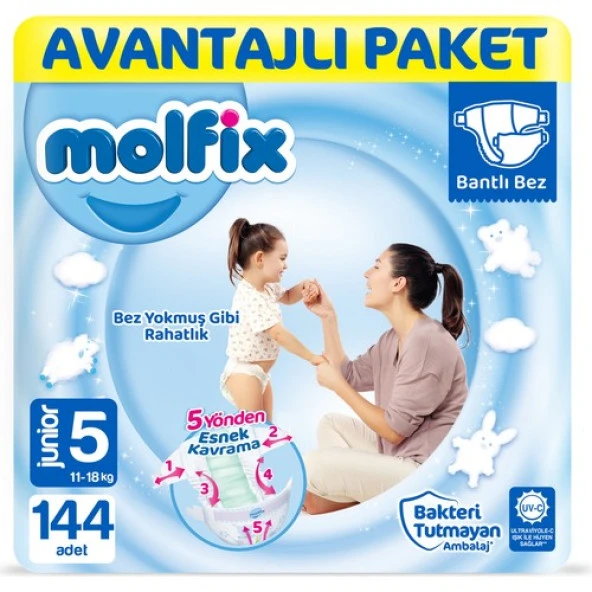 Molfix Bebek Bezi 5 Beden Junior Avantajlı Paket 144'LÜ ürün görseli 1