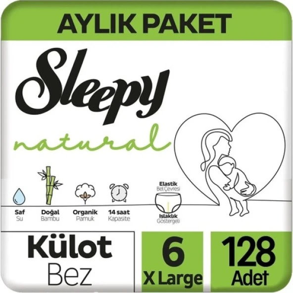 Sleepy Natural Külot Bebek Bezi 6 Beden Xlarge 128 Adet ürün görseli 1