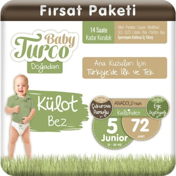 Baby Turco Doğadan Külot Bez 5 Numara Junıor 72'li ürün görseli 1