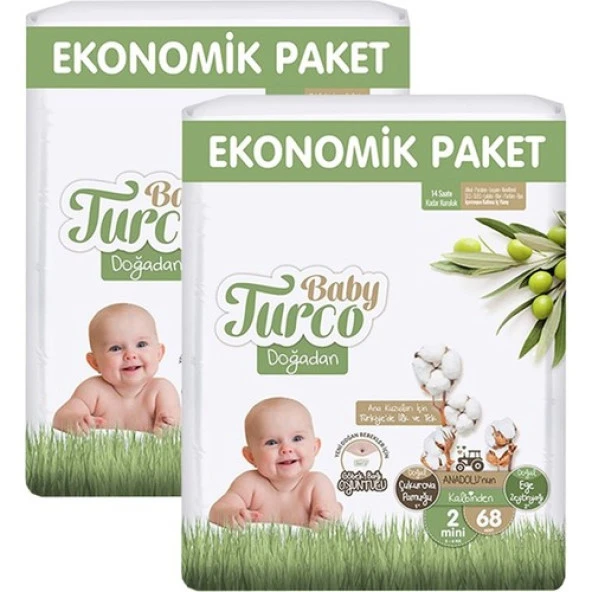 Baby Turco Doğadan 2 Beden Mini 68x2 136'LI Bebek Bezi ürün görseli 1