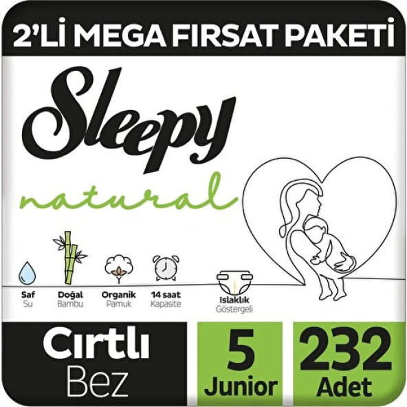 Sleepy Natural 2'li Mega Fırsat Paketi Bebek Bezi 5 Numara Junior 232 Adet ürün görseli 1