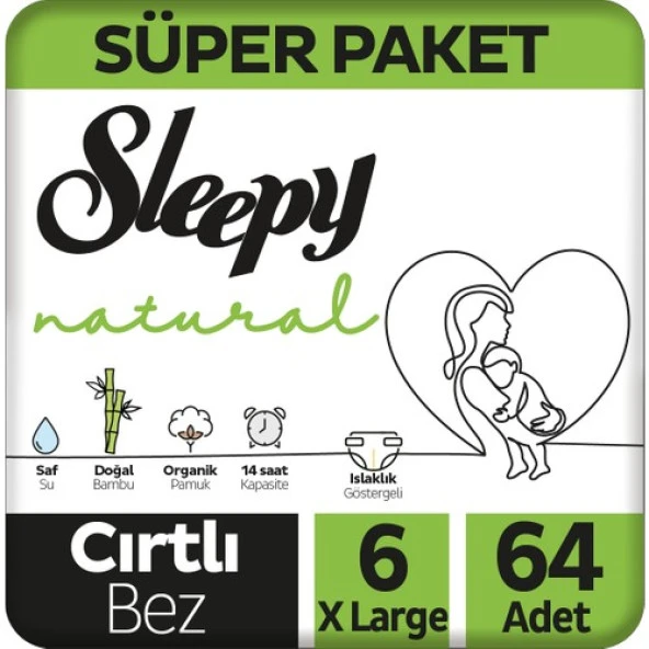 Sleepy Natural Süper Paket Bebek Bezi 6 Numara XLarge 64 Adet ürün görseli 1