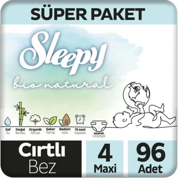 Sleepy Bio Natural Süper Paket Bebek Bezi 4 Numara Maxi 96 Adet ürün görseli 1