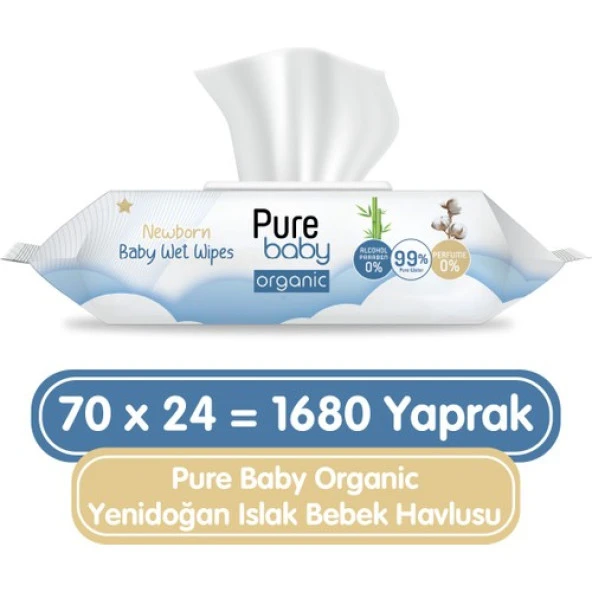 Pure Baby Organic Yenidoğan Islak Havlu 24X70 (1680 Yaprak) ürün görseli 1