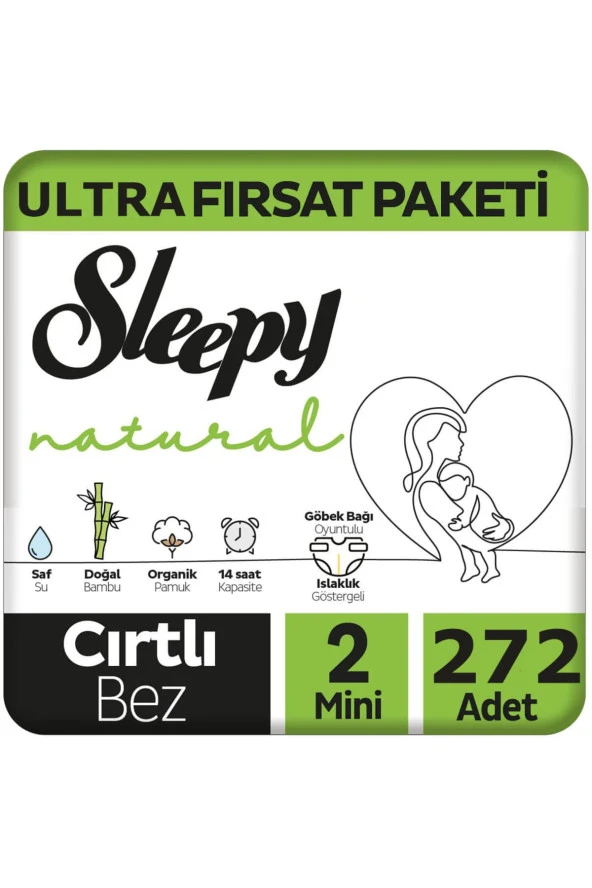 Sleepy Natural Bebek Bezi Ultra Avantaj Paketi 2 Numara Mini 3-6 Kg 272 Adet ürün görseli 1