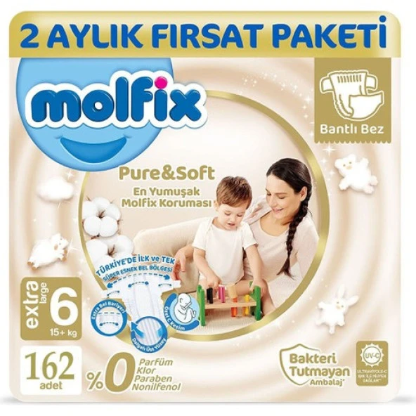 Molfix Pure&Soft 6 Beden Extra Large 2 Aylık Fırsat Paketi 162'Li ürün görseli 1