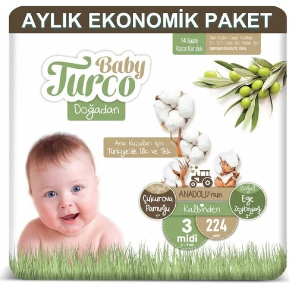 Baby Turco Bebek Bezi Aylık Paket 3 Numara 5-9 kg 224’lü ürün görseli 1