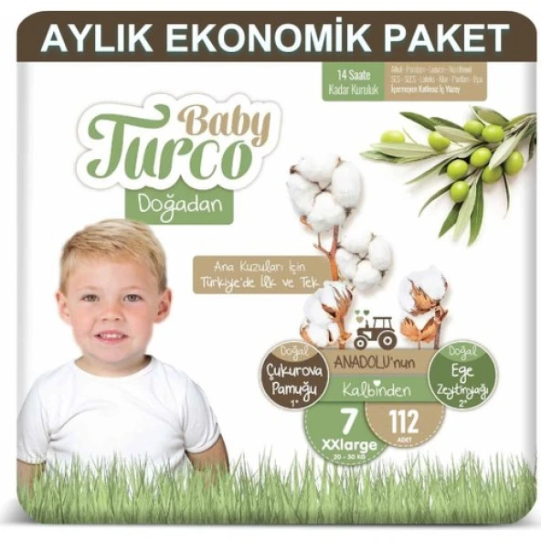 Baby Turco Bebek Bezi Aylık Paket 7 Numara 20-30 kg 112'li ürün görseli 1