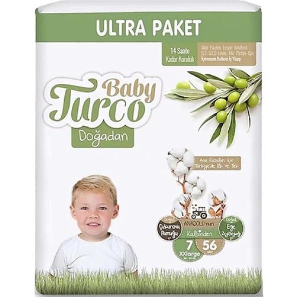 Baby Turco Bebek Bezi Doğadan Beden:7 (20-30KG) Xxlarge 56 Adet Ultra Pk ürün görseli 1
