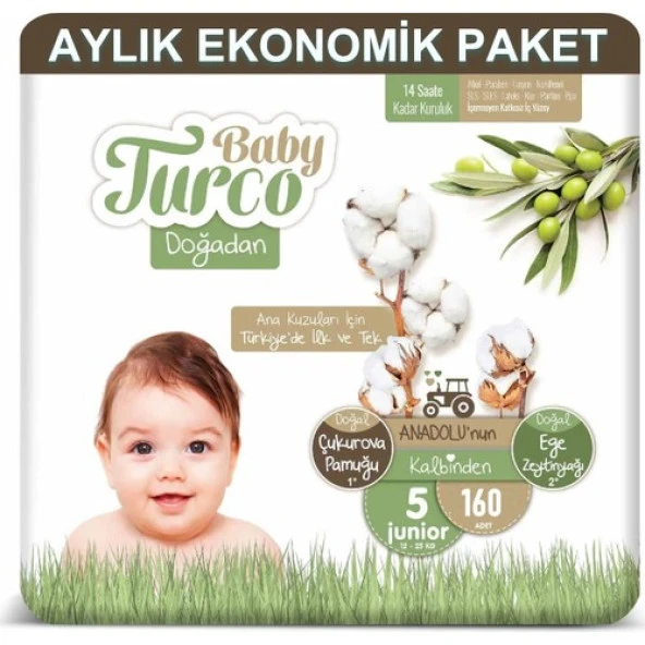 Baby Turco Bebek Bezi Aylık Paket 5 Numara 12-25 kg 160'lı ürün görseli 1