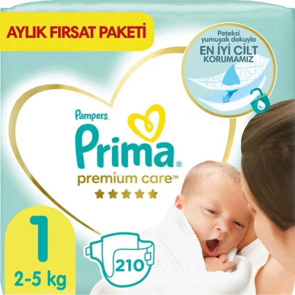 Prima Bebek Bezi Premium Care 1 Numara 210 Adet Aylık Fırsat Paket ürün görseli 1